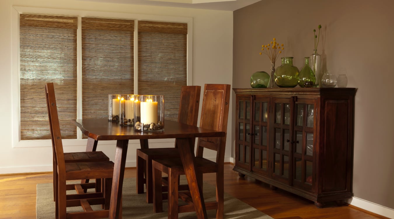 Woven shutters in a San Antonio dining room.